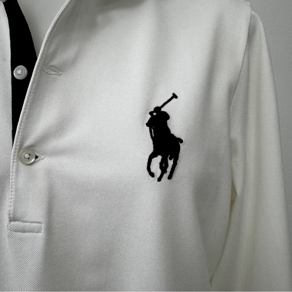 Polo Ralph Lauren Golf Tailored Fit L-S White w large Navy Blue Polo Size L - Picture 4 of 9